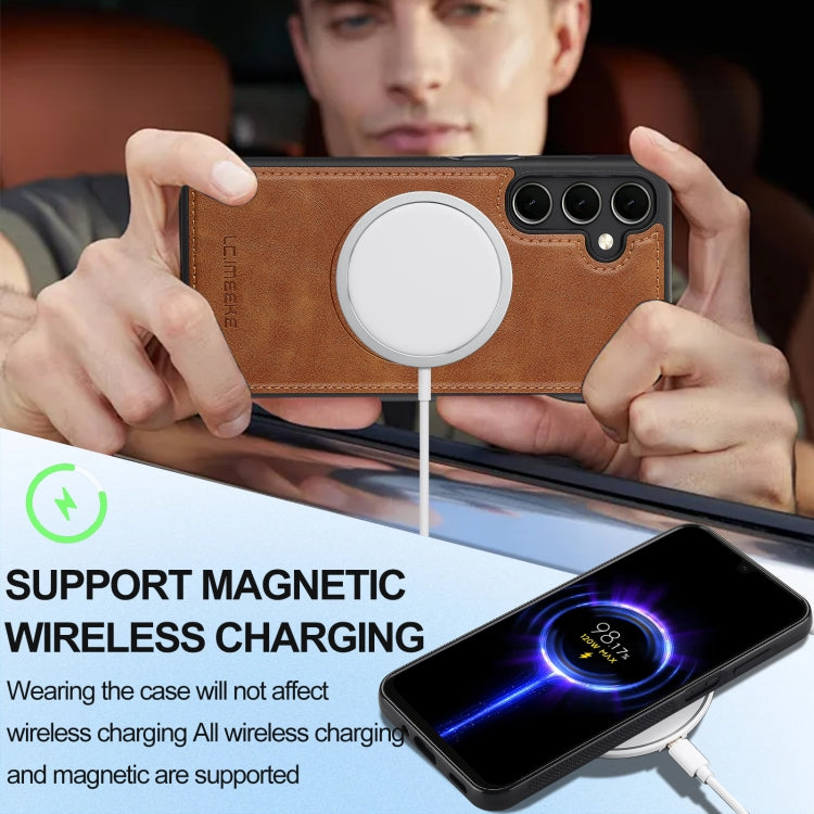 For Samsung Galaxy S23 FE 5G LC.IMEEKE L3 Series Detachable RFID Card Bag Magsafe Phone Case(Brown)