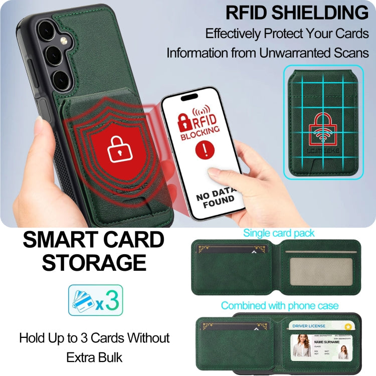 For Samsung Galaxy S23 FE 5G LC.IMEEKE L3 Series Detachable RFID Card Bag Magsafe Phone Case(Green)