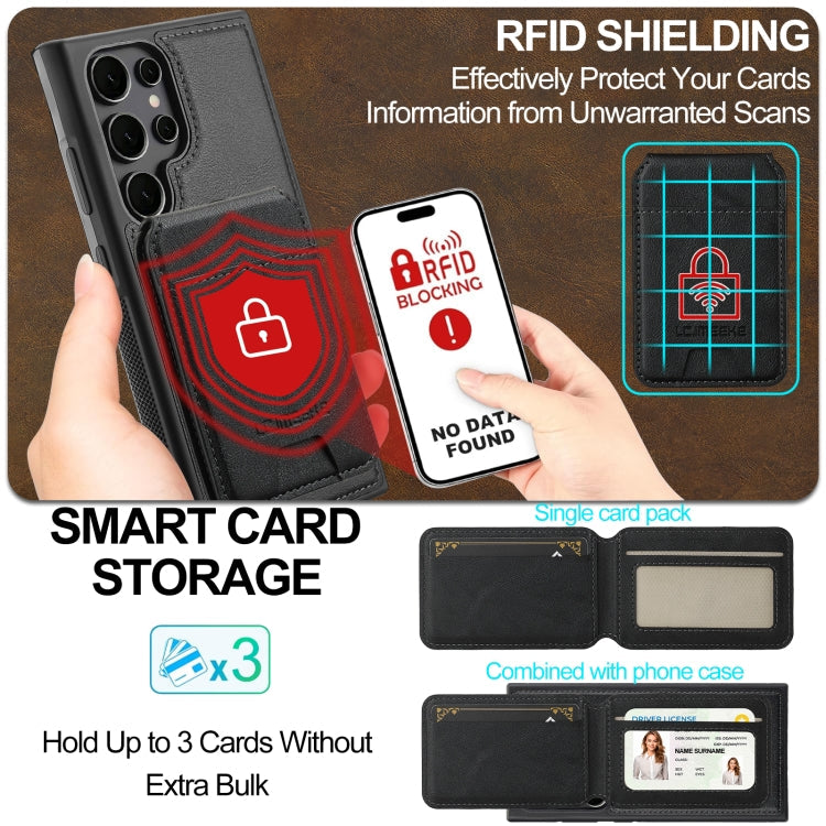 For Samsung Galaxy S22 Ultra 5G LC.IMEEKE L3 Series Detachable RFID Card Bag Magsafe Phone Case(Black)