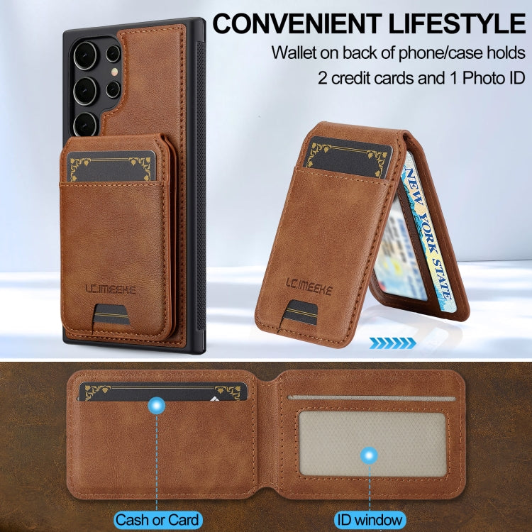 For Samsung Galaxy S22 Ultra 5G LC.IMEEKE L3 Series Detachable RFID Card Bag Magsafe Phone Case(Brown)