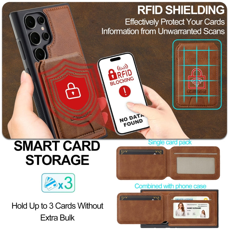 For Samsung Galaxy S22 Ultra 5G LC.IMEEKE L3 Series Detachable RFID Card Bag Magsafe Phone Case(Brown)