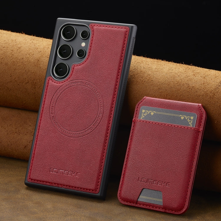For Samsung Galaxy S22 Ultra 5G LC.IMEEKE L3 Series Detachable RFID Card Bag Magsafe Phone Case(Red)