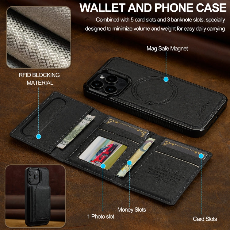 For iPhone 15 Pro Max LC.IMEEKE L5 Series Detachable RFID Card Bag Magsafe Phone Case(Black)