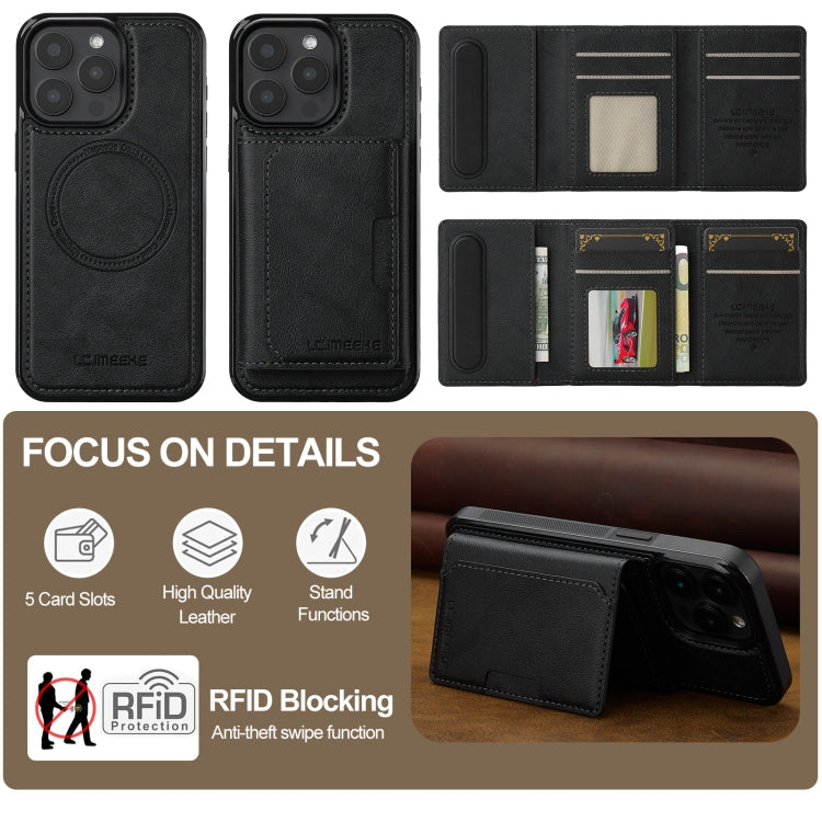 For iPhone 15 Pro LC.IMEEKE L5 Series Detachable RFID Card Bag Magsafe Phone Case(Black)