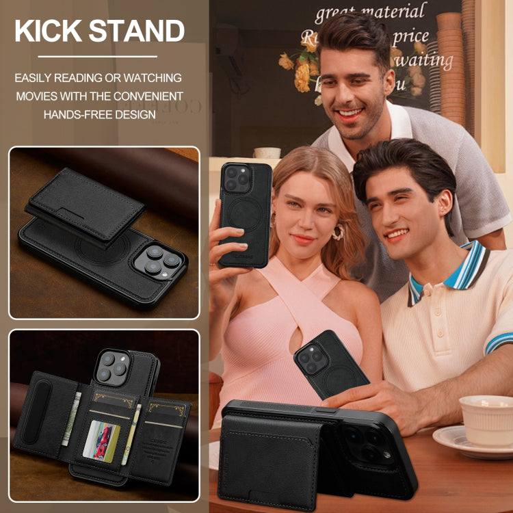 For iPhone 15 Pro LC.IMEEKE L5 Series Detachable RFID Card Bag Magsafe Phone Case(Black)