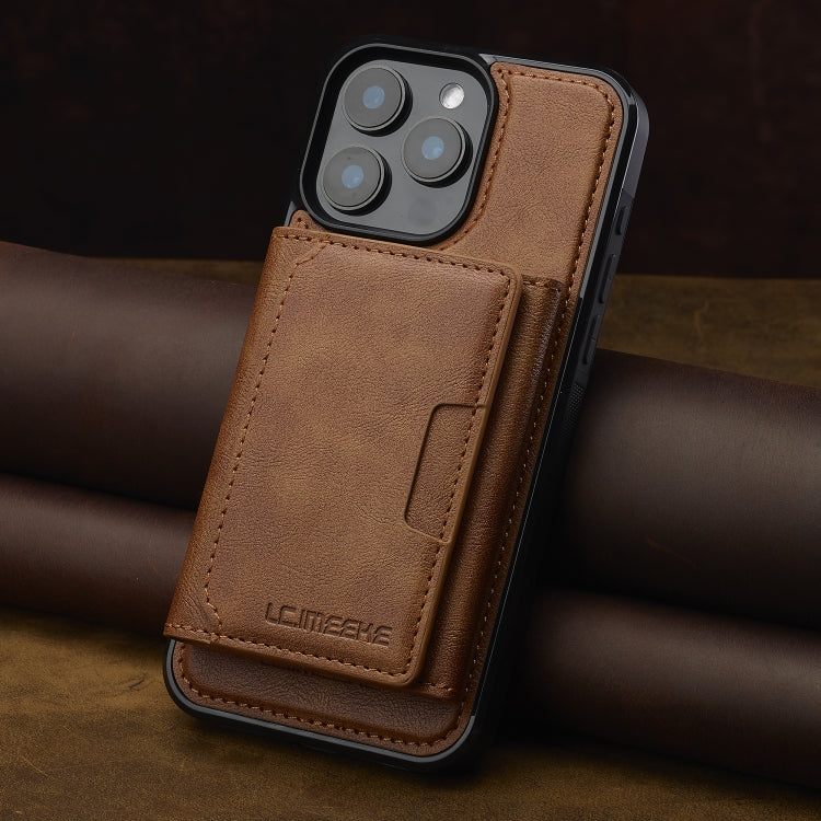 For iPhone 15 Pro LC.IMEEKE L5 Series Detachable RFID Card Bag Magsafe Phone Case(Brown)