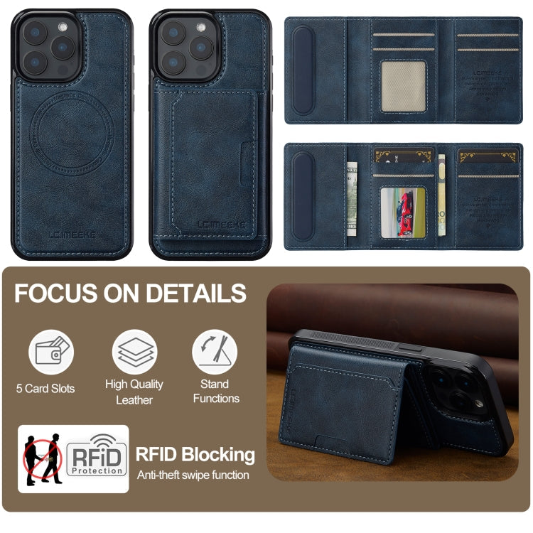 For iPhone 15 Pro LC.IMEEKE L5 Series Detachable RFID Card Bag Magsafe Phone Case(Blue)