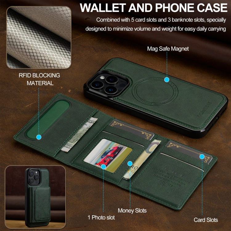For iPhone 15 Pro LC.IMEEKE L5 Series Detachable RFID Card Bag Magsafe Phone Case(Green)