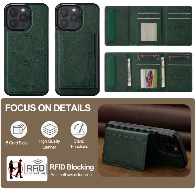 For iPhone 15 Pro LC.IMEEKE L5 Series Detachable RFID Card Bag Magsafe Phone Case(Green)