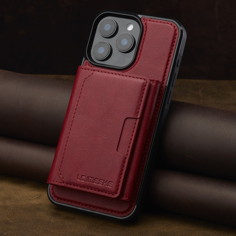 For iPhone 15 Pro LC.IMEEKE L5 Series Detachable RFID Card Bag Magsafe Phone Case(Red)