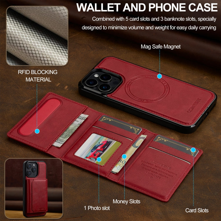 For iPhone 15 Pro LC.IMEEKE L5 Series Detachable RFID Card Bag Magsafe Phone Case(Red)