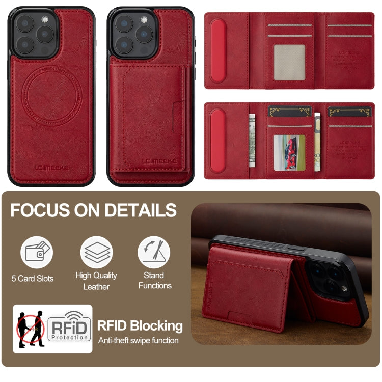 For iPhone 15 Pro LC.IMEEKE L5 Series Detachable RFID Card Bag Magsafe Phone Case(Red)