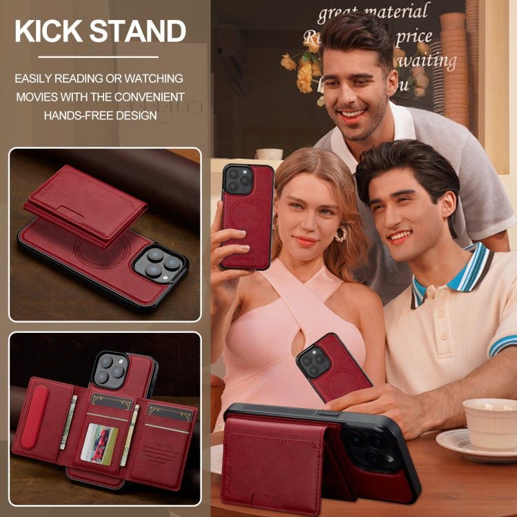 For iPhone 15 Pro LC.IMEEKE L5 Series Detachable RFID Card Bag Magsafe Phone Case(Red)