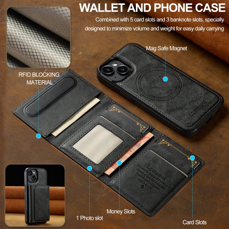 For iPhone 15 LC.IMEEKE L5 Series Detachable RFID Card Bag Magsafe Phone Case(Black)
