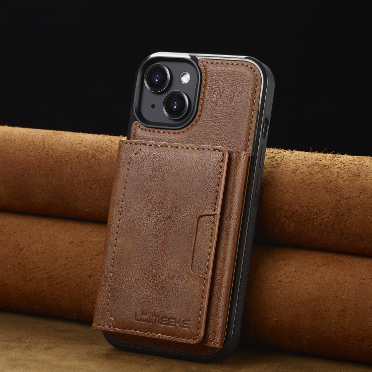 For iPhone 15 LC.IMEEKE L5 Series Detachable RFID Card Bag Magsafe Phone Case(Brown)