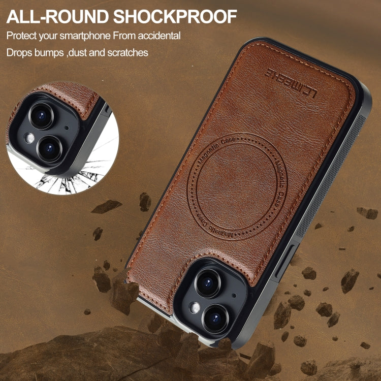 For iPhone 15 LC.IMEEKE L5 Series Detachable RFID Card Bag Magsafe Phone Case(Brown)
