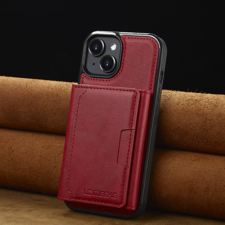 For iPhone 15 LC.IMEEKE L5 Series Detachable RFID Card Bag Magsafe Phone Case(Red)