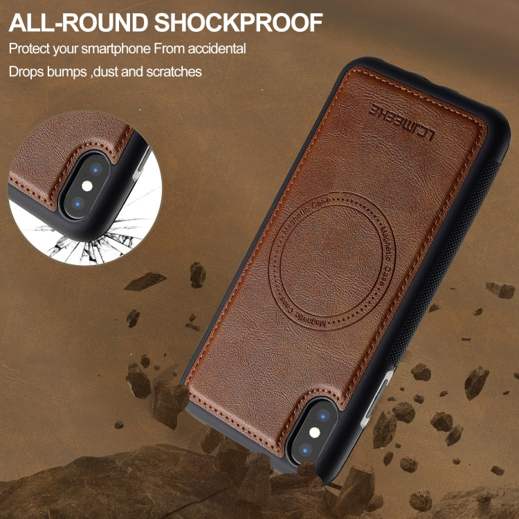 For iPhone XR LC.IMEEKE L5 Series Detachable RFID Card Bag Magsafe Phone Case(Brown)