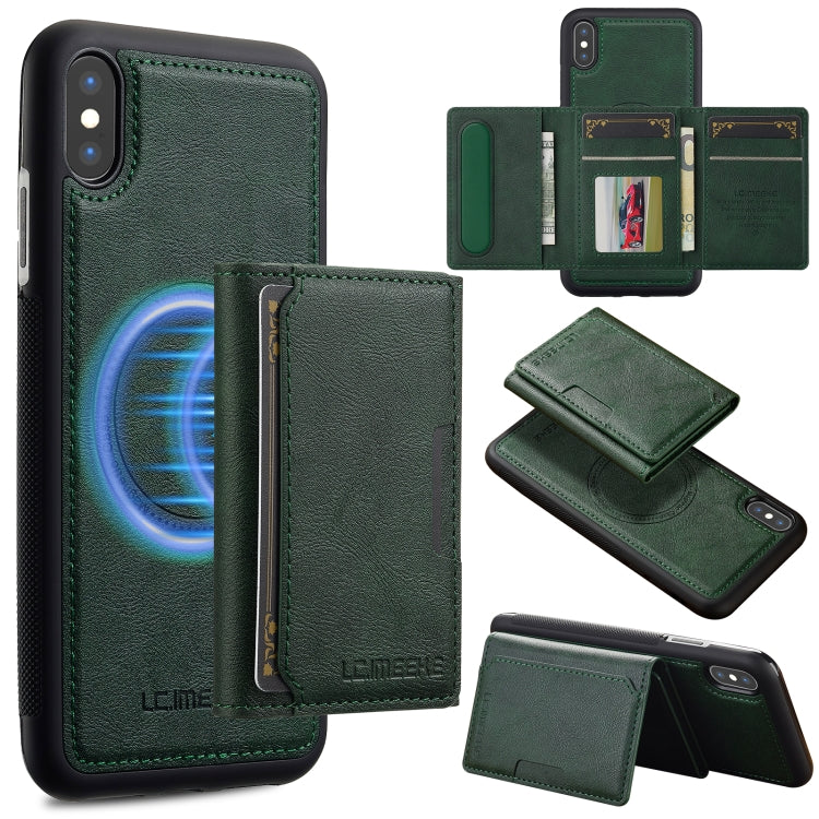 For iPhone XR LC.IMEEKE L5 Series Detachable RFID Card Bag Magsafe Phone Case(Green)