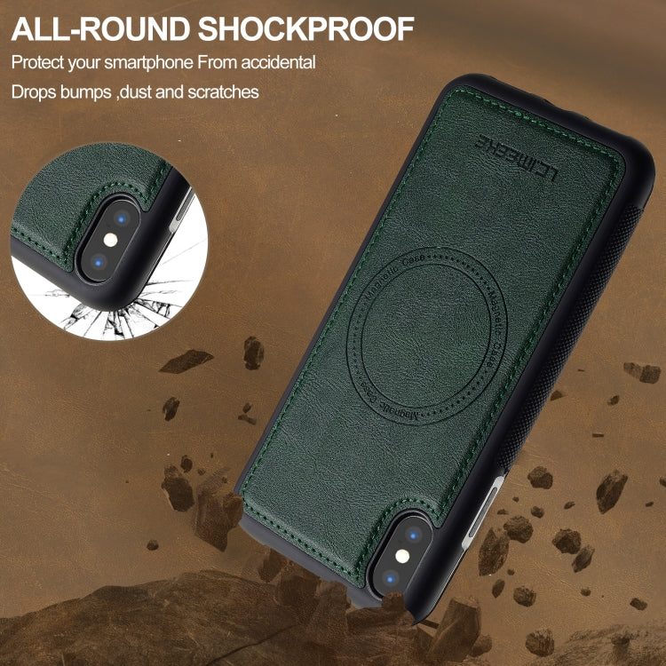 For iPhone XR LC.IMEEKE L5 Series Detachable RFID Card Bag Magsafe Phone Case(Green)