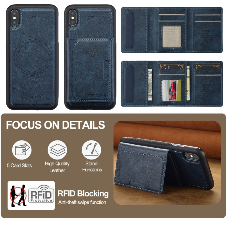 For iPhone XS Max LC.IMEEKE L5 Series Detachable RFID Card Bag Magsafe Phone Case(Blue)