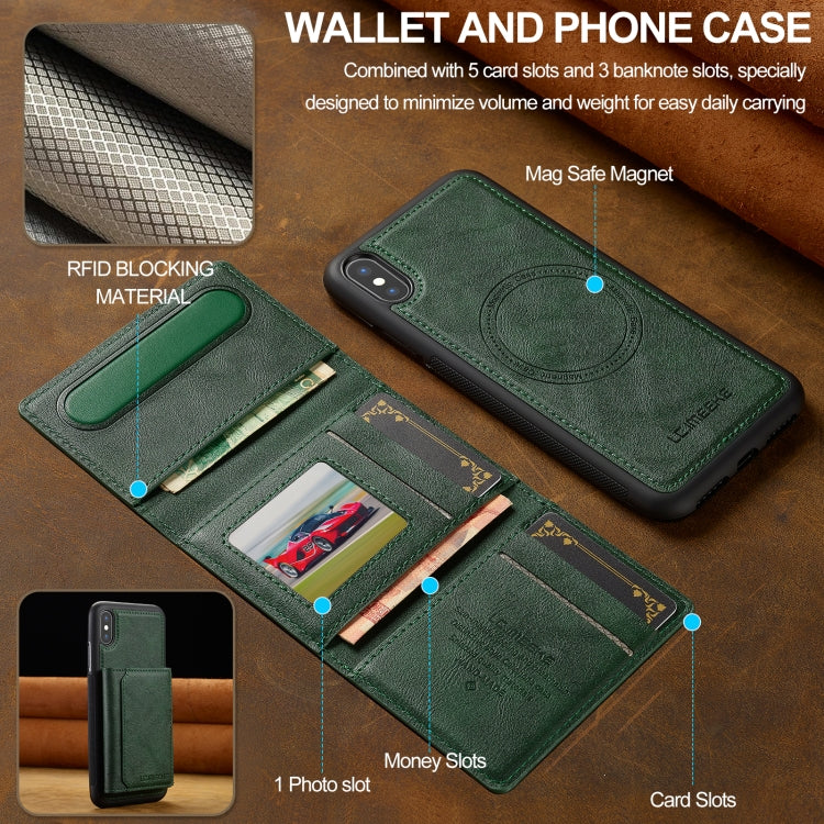 For iPhone XS Max LC.IMEEKE L5 Series Detachable RFID Card Bag Magsafe Phone Case(Green)