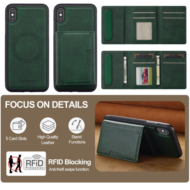 For iPhone XS Max LC.IMEEKE L5 Series Detachable RFID Card Bag Magsafe Phone Case(Green)