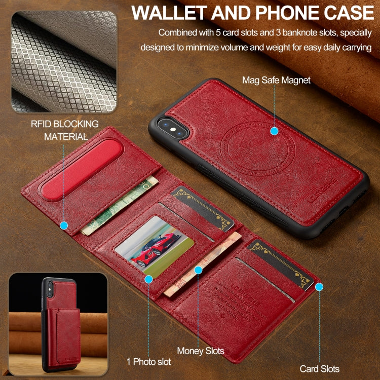For iPhone XS Max LC.IMEEKE L5 Series Detachable RFID Card Bag Magsafe Phone Case(Red)