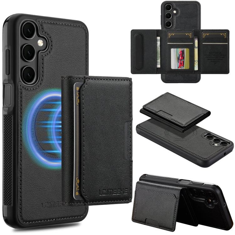 For Samsung Galaxy S23 FE 5G LC.IMEEKE L5 Series Detachable RFID Card Bag Magsafe Phone Case(Black)