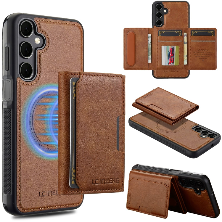 For Samsung Galaxy S23 FE 5G LC.IMEEKE L5 Series Detachable RFID Card Bag Magsafe Phone Case(Brown)
