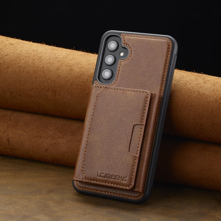 For Samsung Galaxy S23 FE 5G LC.IMEEKE L5 Series Detachable RFID Card Bag Magsafe Phone Case(Brown)