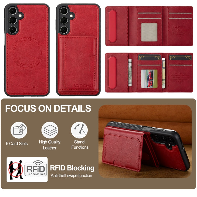 For Samsung Galaxy S23 FE 5G LC.IMEEKE L5 Series Detachable RFID Card Bag Magsafe Phone Case(Red)