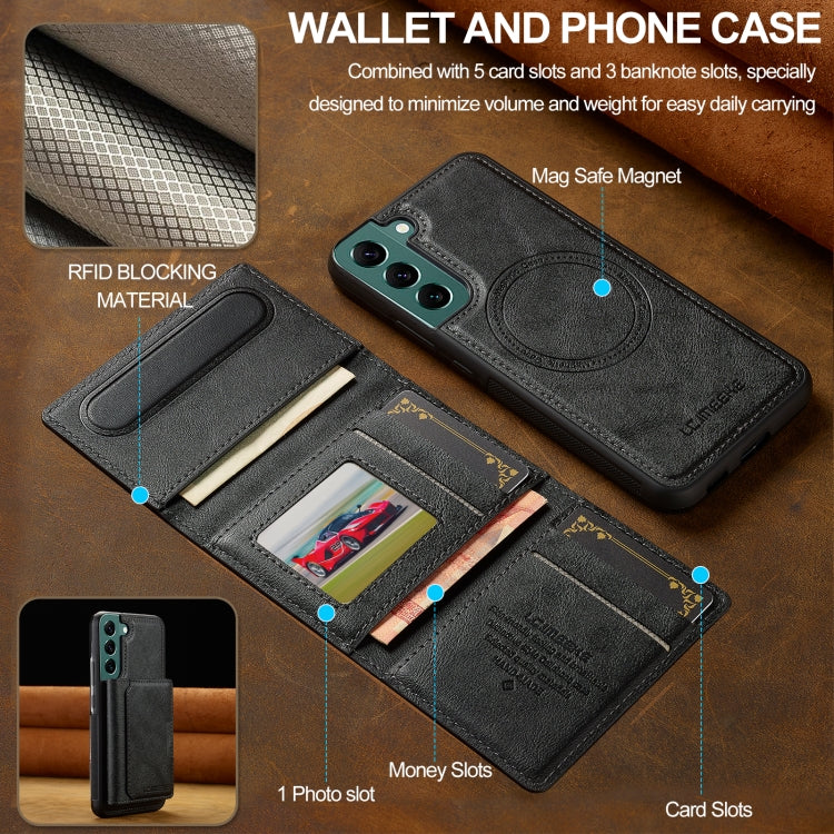 For Samsung Galaxy S21 5G LC.IMEEKE L5 Series Detachable RFID Card Bag Magsafe Phone Case(Black)