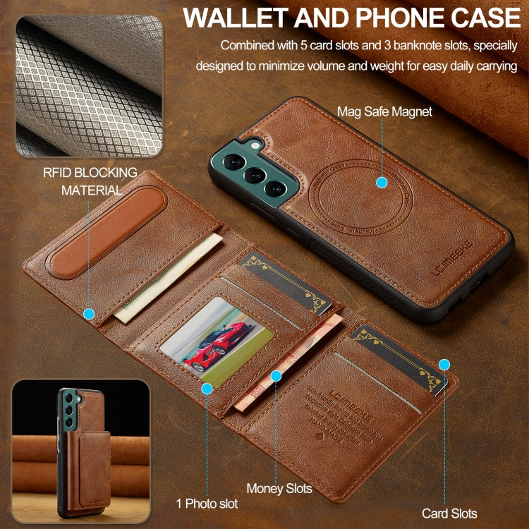 For Samsung Galaxy S21 5G LC.IMEEKE L5 Series Detachable RFID Card Bag Magsafe Phone Case(Brown)