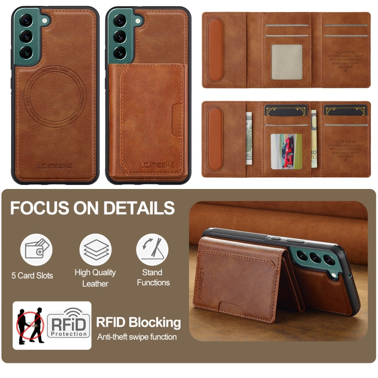For Samsung Galaxy S21 5G LC.IMEEKE L5 Series Detachable RFID Card Bag Magsafe Phone Case(Brown)