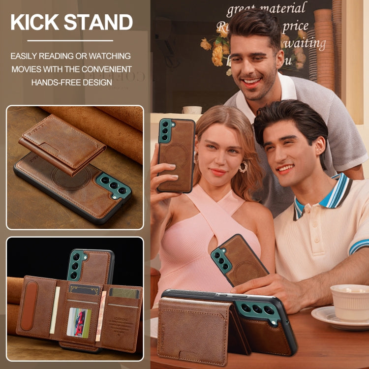 For Samsung Galaxy S21 5G LC.IMEEKE L5 Series Detachable RFID Card Bag Magsafe Phone Case(Brown)