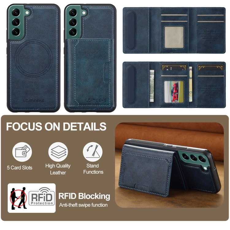 For Samsung Galaxy S21 5G LC.IMEEKE L5 Series Detachable RFID Card Bag Magsafe Phone Case(Blue)