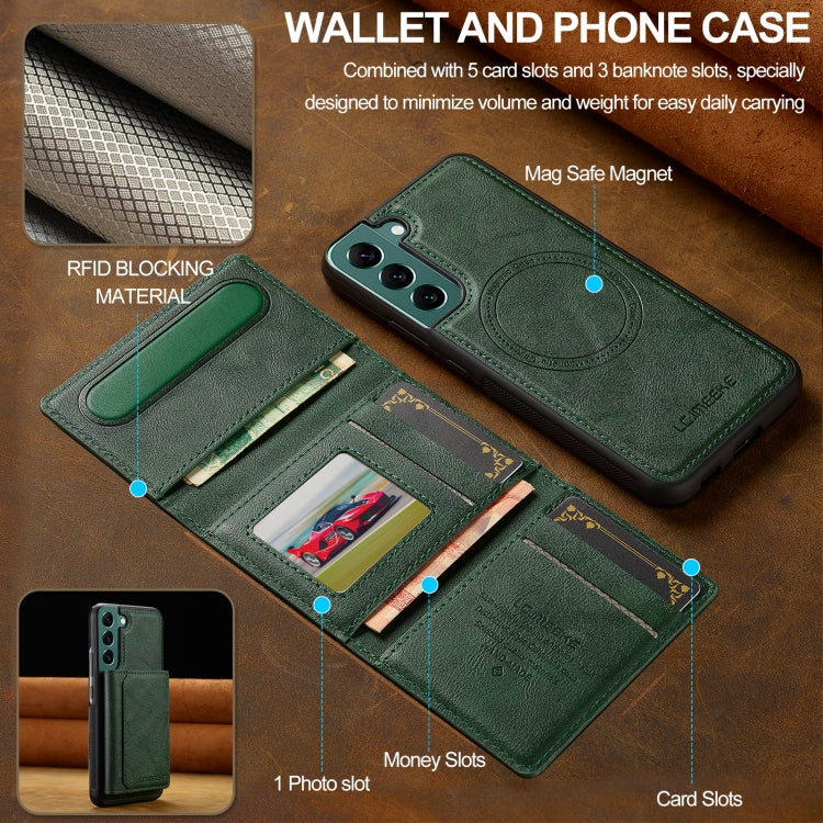 For Samsung Galaxy S21 5G LC.IMEEKE L5 Series Detachable RFID Card Bag Magsafe Phone Case(Green)