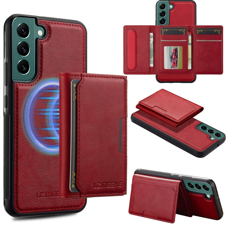 For Samsung Galaxy S21 5G LC.IMEEKE L5 Series Detachable RFID Card Bag Magsafe Phone Case(Red)