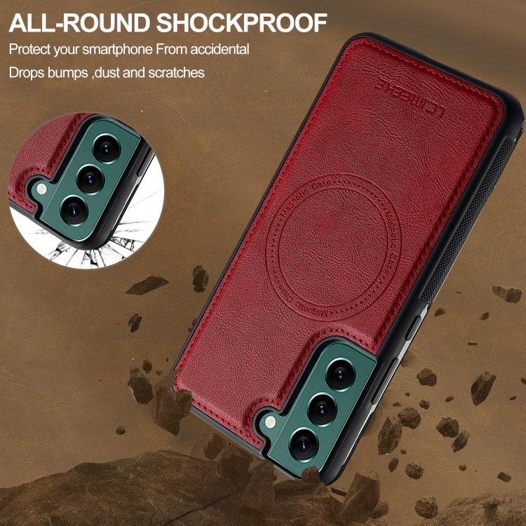 For Samsung Galaxy S21 5G LC.IMEEKE L5 Series Detachable RFID Card Bag Magsafe Phone Case(Red)