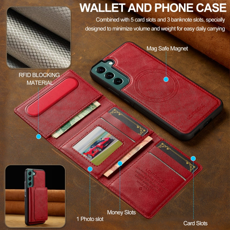 For Samsung Galaxy S21 5G LC.IMEEKE L5 Series Detachable RFID Card Bag Magsafe Phone Case(Red)