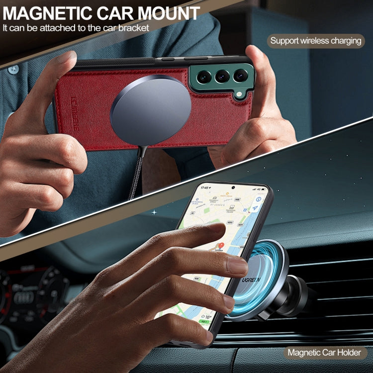 For Samsung Galaxy S21 5G LC.IMEEKE L5 Series Detachable RFID Card Bag Magsafe Phone Case(Red)