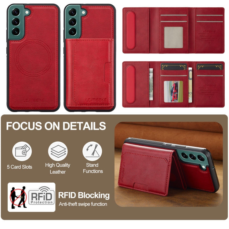 For Samsung Galaxy S21 5G LC.IMEEKE L5 Series Detachable RFID Card Bag Magsafe Phone Case(Red)