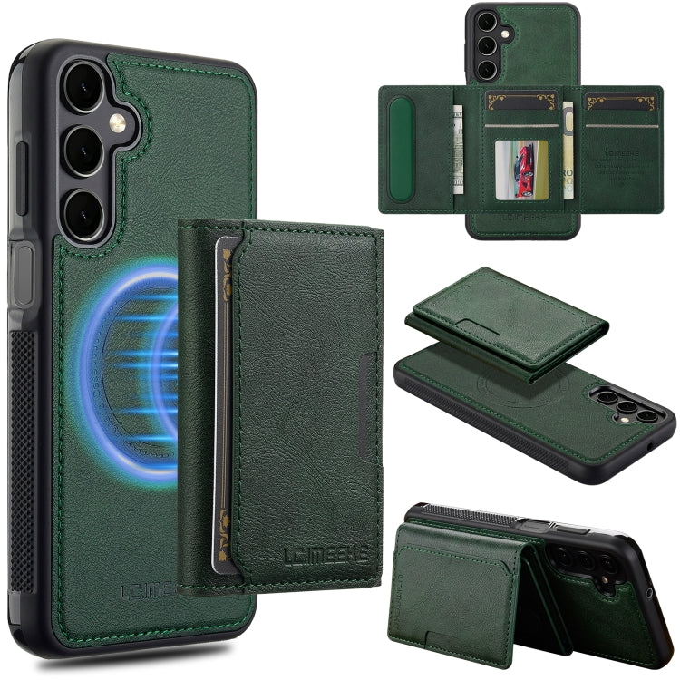 For Samsung Galaxy A35 5G LC.IMEEKE L5 Series Detachable RFID Card Bag Magsafe Phone Case(Green)