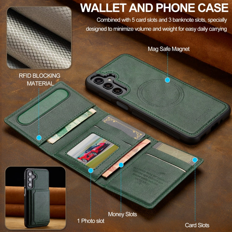 For Samsung Galaxy A35 5G LC.IMEEKE L5 Series Detachable RFID Card Bag Magsafe Phone Case(Green)