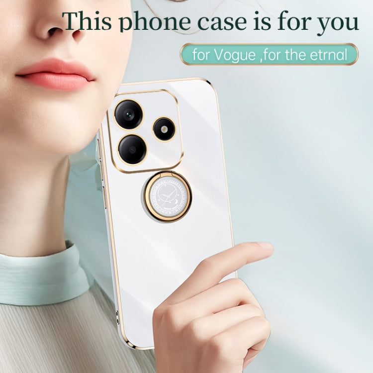 For Redmi Note 14 5G XINLI Straight 6D Plating Gold Edge TPU Shockproof Case with Ring Holder(Mint Green)