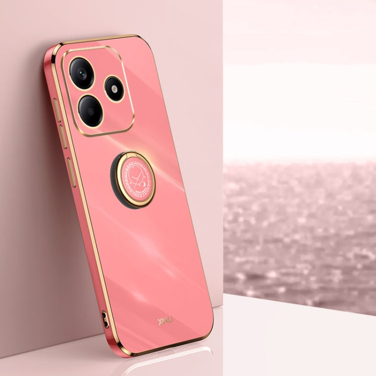 For Redmi Note 14 5G XINLI Straight 6D Plating Gold Edge TPU Shockproof Case with Ring Holder(Hawthorn Red)