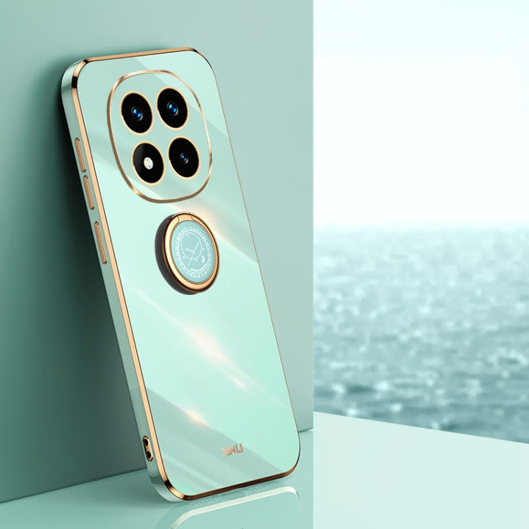 For Redmi Note 14 Pro 5G XINLI Straight 6D Plating Gold Edge TPU Shockproof Case with Ring Holder(Mint Green)
