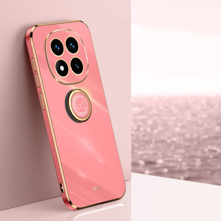 For Redmi Note 14 Pro 5G XINLI Straight 6D Plating Gold Edge TPU Shockproof Case with Ring Holder(Hawthorn Red)