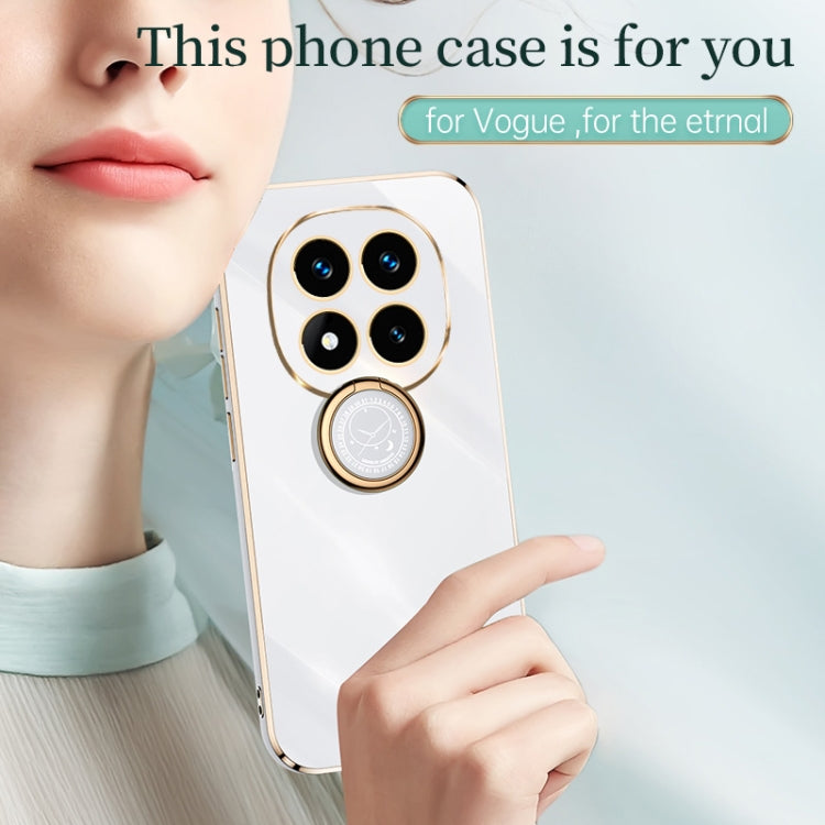 For Redmi Note 14 Pro 5G XINLI Straight 6D Plating Gold Edge TPU Shockproof Case with Ring Holder(Hawthorn Red)